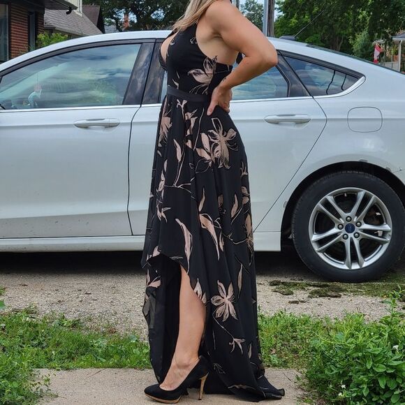 HALSTON black/gold high/ low chiffon evening gown Final Discount - Picture 11 of 15